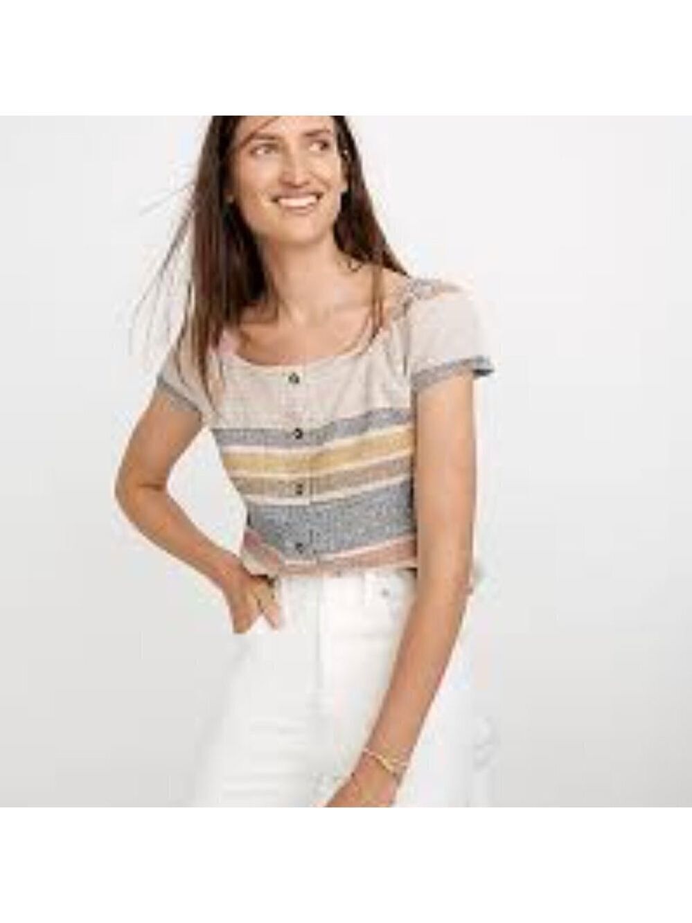 Madewell Texture and Thread Striped Button Up Short Sleeve Top Size XS